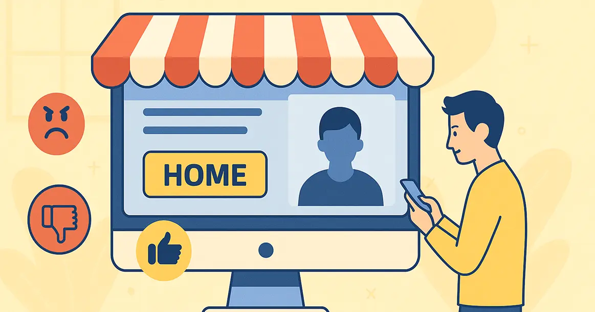 Hand selecting the best UI/UX agency card from competitors