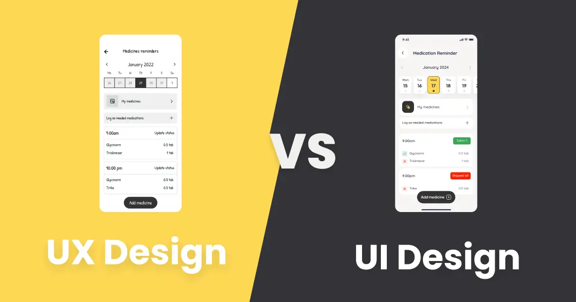 Infographic comparing UI aesthetics vs UX functionality in an app