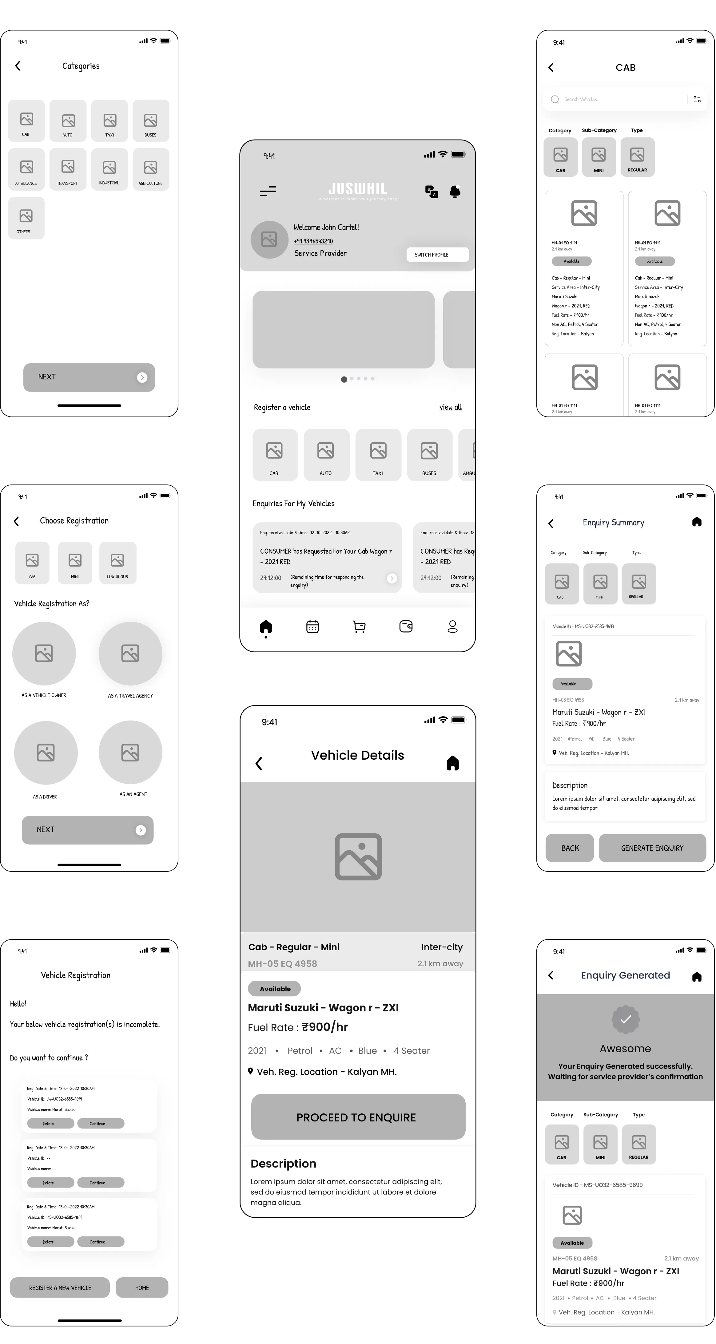 Wireframes showing the user journey designed by Youiocean JUSWHIL