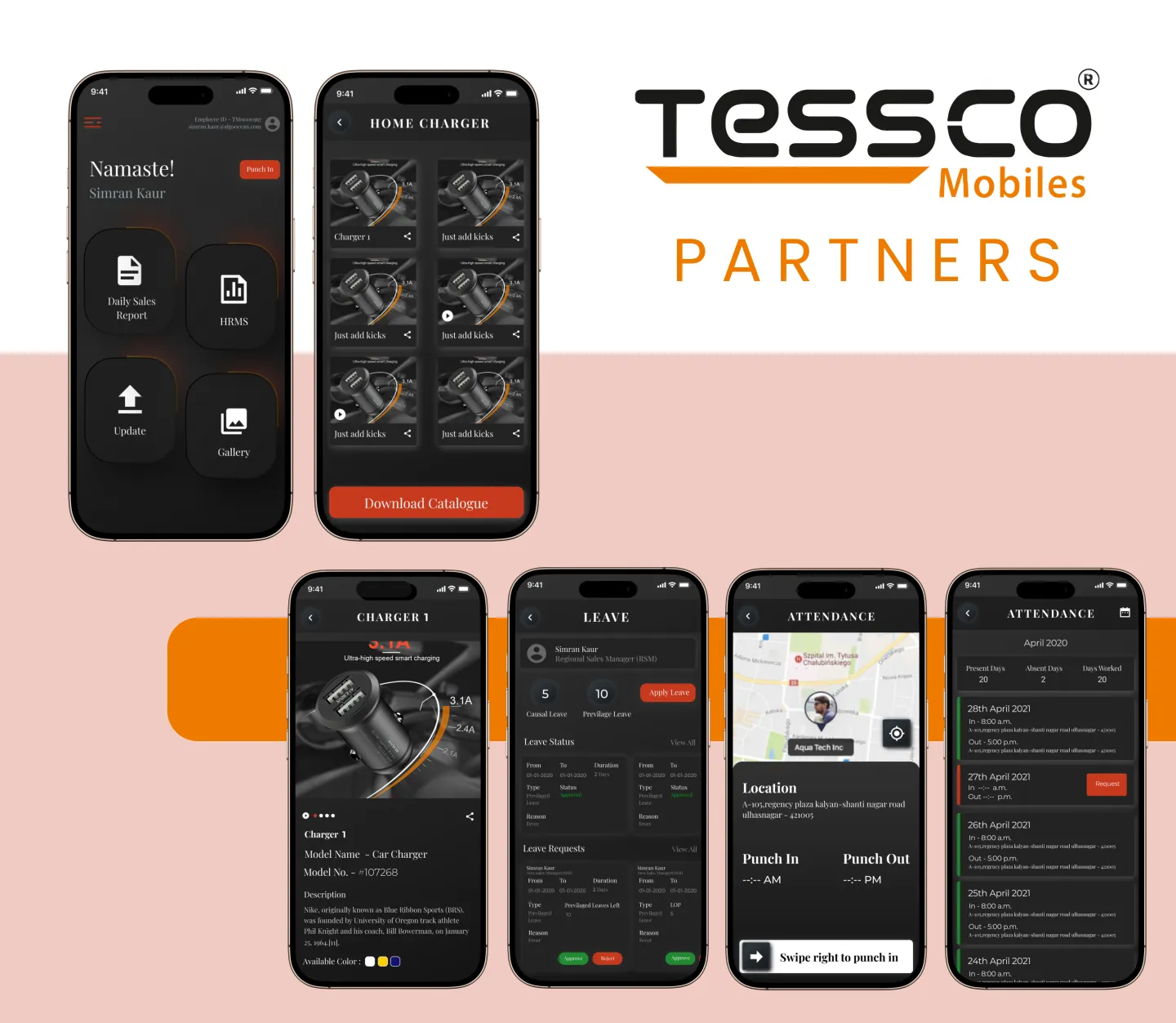 Final UI screens designed by Youiocean for Tessco
