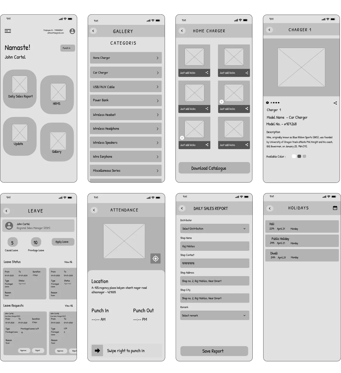 Wireframes showing the user journey designed by Youiocean Tessco