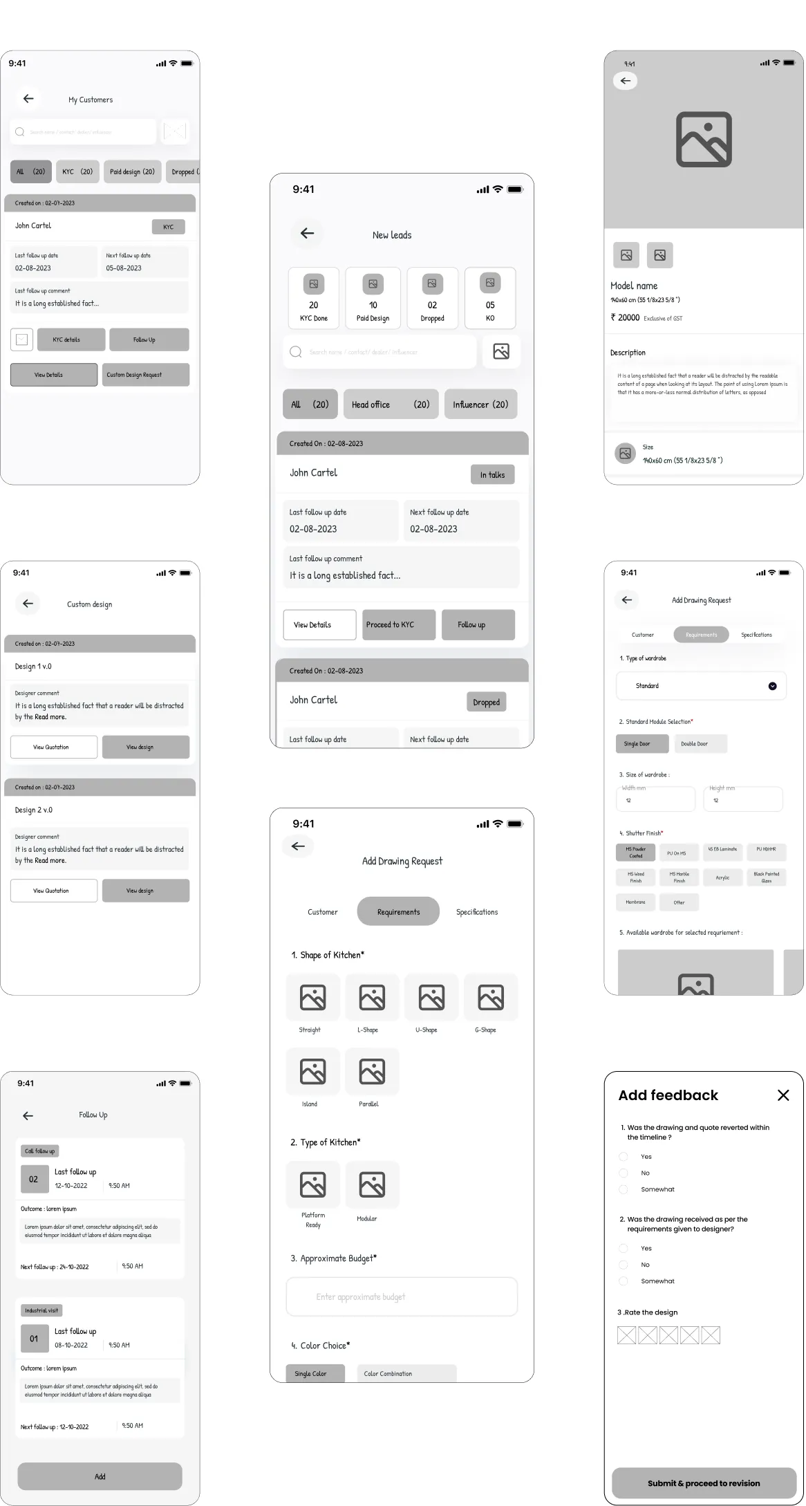 Wireframes showing the user journey designed by Youiocean Ultravision